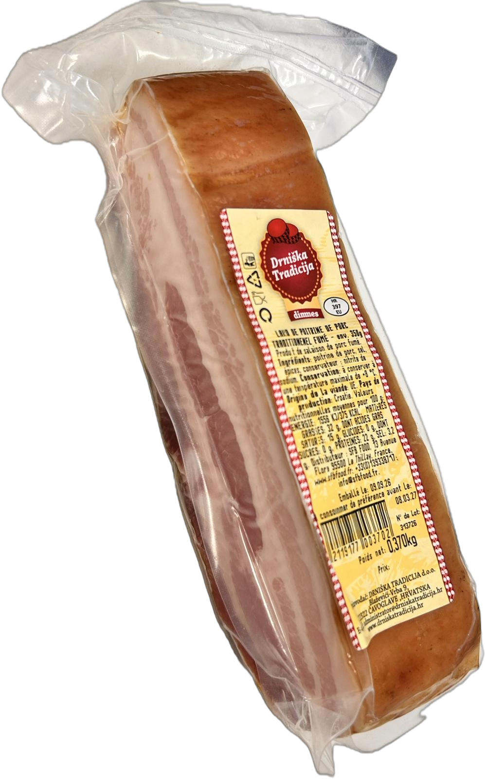 Lard de poitrine de porc traditionnel 350gr Drniska tradicija 08.03.27 1 KG